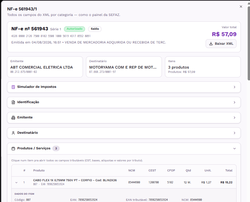 Leitura de NF-e recebida da SEFAZ